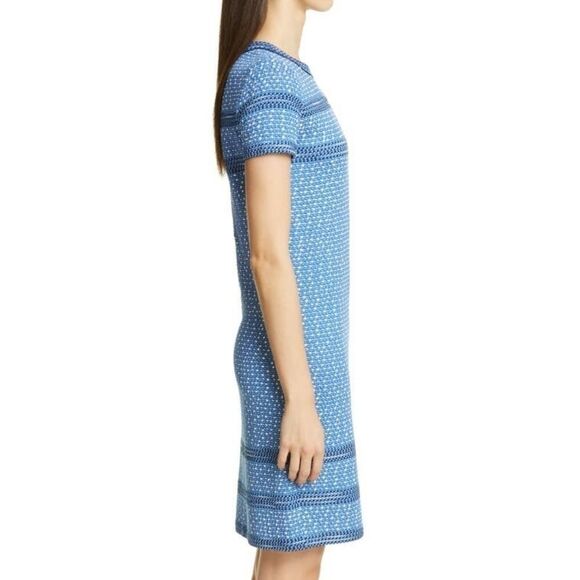 ST. John Engineered Coastal Texture Tweed Knit Dress Blue Size 10 - Picture 3 of 15